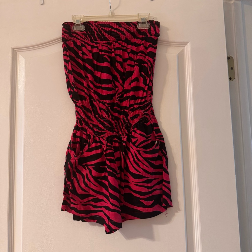 Hot Pink and Black Zebra Print Strapless Romper